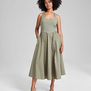 And Now This Mixed-Media Sleeveless Midi Dress Small Crushed Oregano S